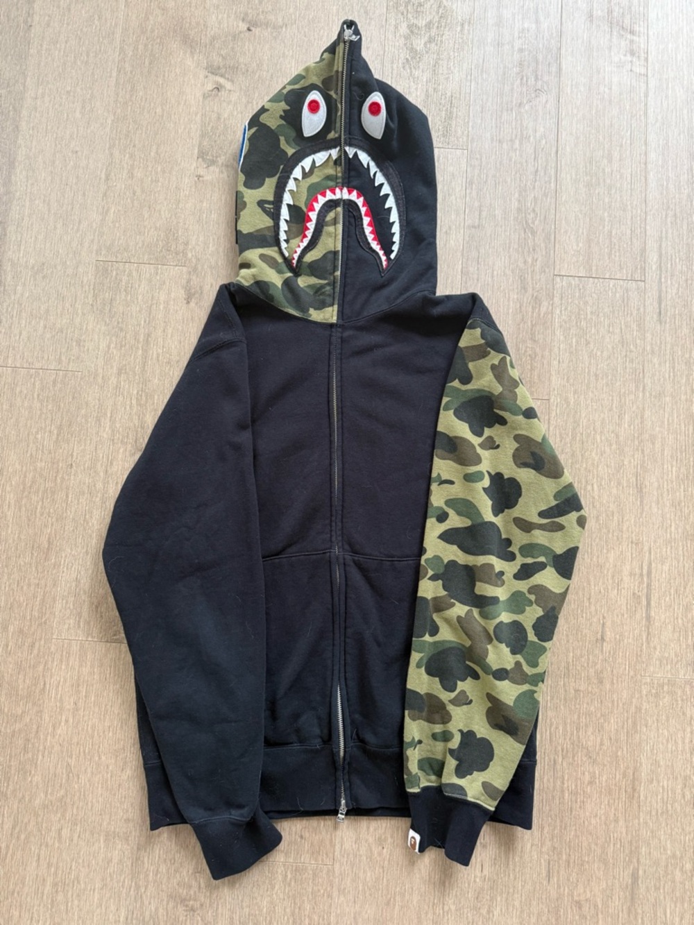 BAPE shark full zip hoodie black/Green camo